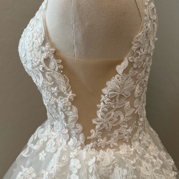 NEW ALYCE PARIS SZ 14 WHITE ILLUSION SLEEVELESS BEADED TULLE FORMAL BALLGOWN - Picture 5 of 16